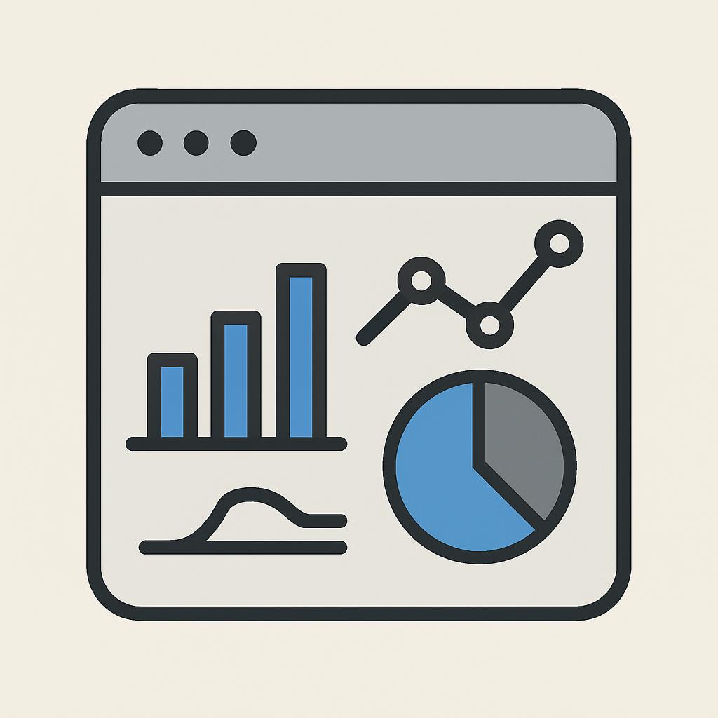 A digital dashboard featuring various statistical visualizations.